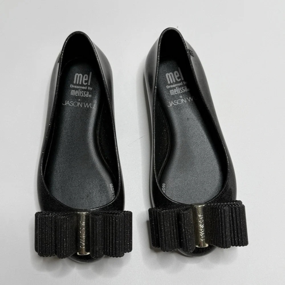 Melissa Space Love x‎ Jason Wu Black Glitter Ballet Flat Shoes Girls US 11 Bow